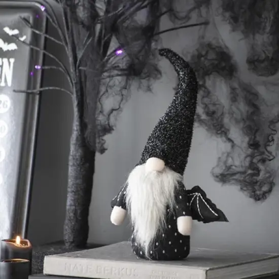 Whisen Fabric Gnome With Wings Decor, Halloween Decoration - Black & White image {2}