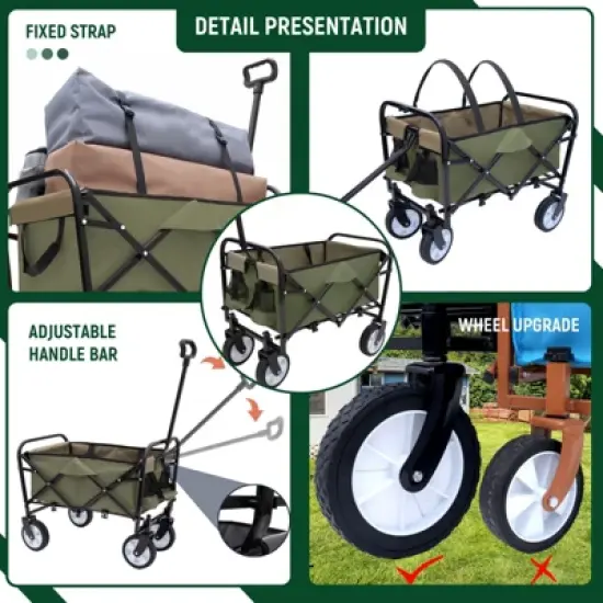 RISOKEYS Foldable Utility Wagon Cart with Wheels and Strapping System,Collapsible Design for Easy Storage,for Shopping,Beach,Camping image {1}