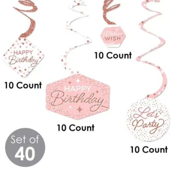 Big Dot of Happiness Pink Rose Gold Birthday - Happy Birthday Party Hanging Decor - Party Decoration Swirls - Set of 40 image {3}