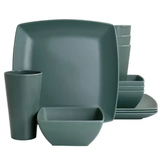 Gibson Home Grayson Melamine 12 Piece Square Dinnerware Set in Green image {8}