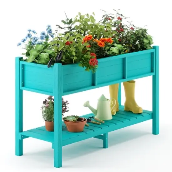 Arceso Raised Garden Bed with Tools, 47 inch Poly Elevated Planter Box with Legs And Storage Shelf, Standing Growing Bed Herb Planter for Vegetable image {8}