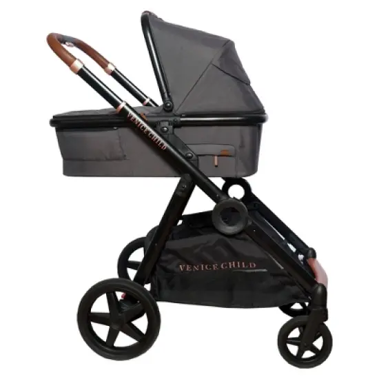 Venice Child Maverick Stand Alone Bassinet for Single to Double Stroller (Not Included) with Side Storage Pocket and Sun Guard Canopy, Eclipse Black image {2}