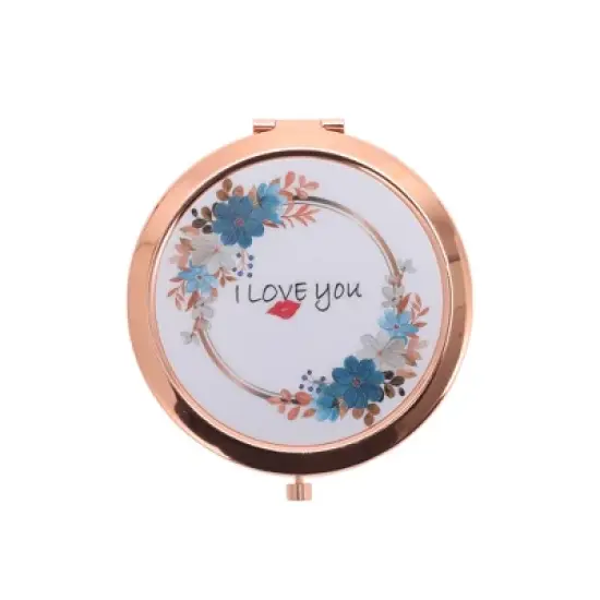 Unique Bargains Flower Pattern Makeup Mirror Rose Gold Tone 1 Pc image {5}