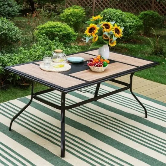 7pc Patio Dining Set with Rectangular Table with Umbrella Hole & C-Spring Motion Chairs - Captiva Designs image {5}