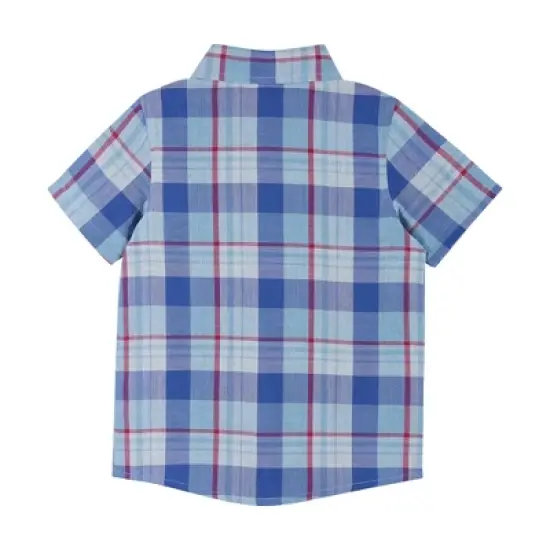 Andy & Evan Toddler  Baby Boys Blue/Red Plaid Short Sleeve Button Up, Size 18-24 Months image {1}