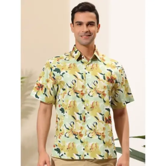 Lars Amadeus Men's Hawaiian Summer Floral Printed Short Sleeves Button-Down Beach Shirt image {1}