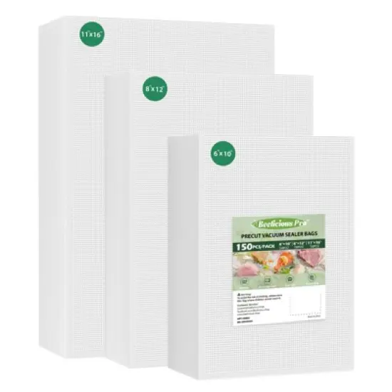 Vacuum Sealer Bags for Food Storage 150 Gallon 11" x 16" and Quart 8" x 12" and Pint 6" x 10", with BPA-Free image {5}