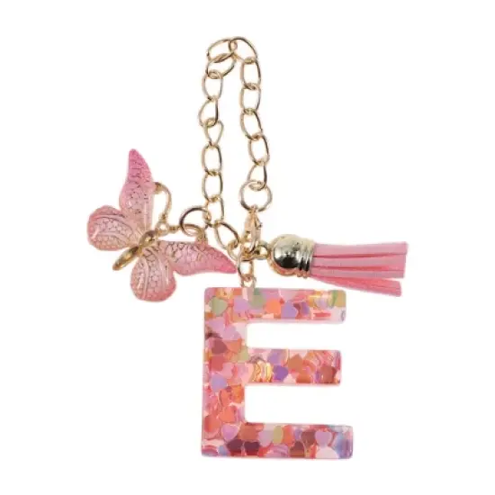 Unique Bargains Heart Sequin Letter E Butterfly Tassel Water Cup Pendant Pink 1 Pc image {5}