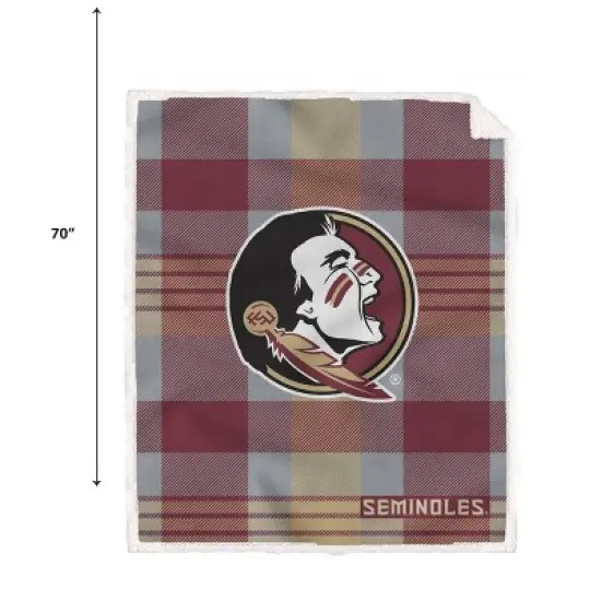 NCAA Florida State Seminoles Plaid Steel Royal Plush Faux Shearling Blanket image {2}