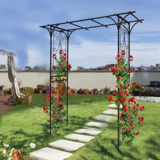 Lirago Metal Garden Arch with Double Gate Black Powder Coated Steel Trellis for Climbing Plants 81.1"H * 59"W * 15.35"D image {6}