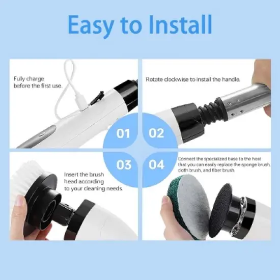 Cordless Power Scrubber Brush with 8 Heads - Motorized Rotary Cleaning Tool for Bathroom, Kitchen & Tile - Removable Handle, Quick Charge image {7}