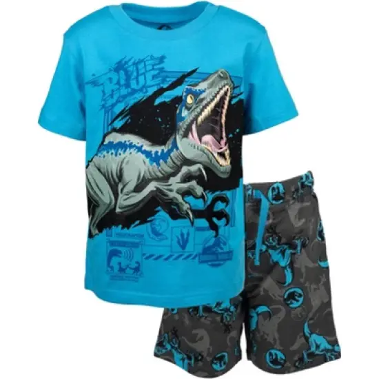 Jurassic World Jurassic Park Dinosaur Blue T-Rex T-Shirt and French Terry Shorts Outfit Set Toddler image {10}