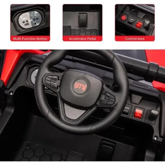 24V Electric Car for Kids with Remote Control, Battery Powered Ride On Truck with LED Lights, MP3, 4 Wheeler Vehicle for Toddlers, Red image {7}