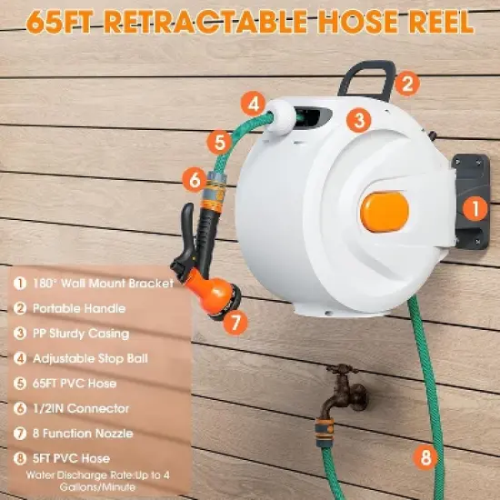 SKONYON Garden Hose Reel Set Heavy-Duty Resin Case for 1/2" Hose image {2}