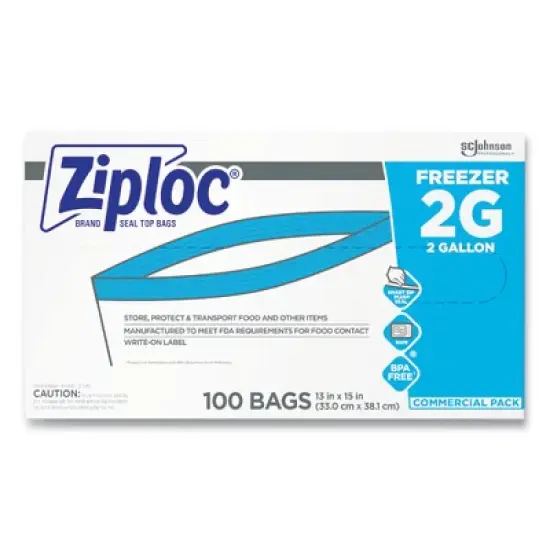 Ziploc Double Zipper Freezer Bags, 2 gal, 2.7 mil, 13" x 15.5", Clear, 100/Carton image {5}