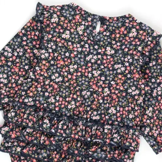 RuffleButts Infant Girls Long Sleeve V-Ruffle Bubble Romper image {5}