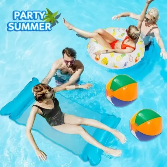 Garvee 4PCS Inflatable Pool Floats-1pcsSwimming Pool Float Hammock,1pcsInflatable Swim Tube Ring and 2pcsBeach Balls image {5}