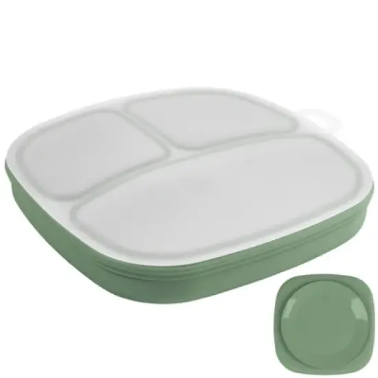 Re-Play Silicone Suction Divided Dining Plate with Lid - Sage image {1}