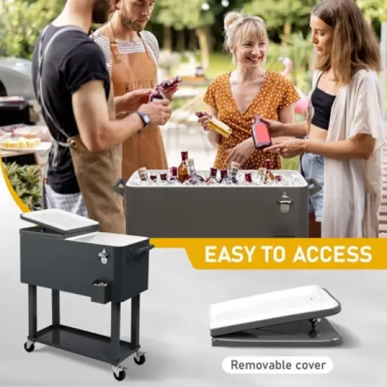 Karl Home 80 QT Dary Gray Patio Cooler Cart image {4}