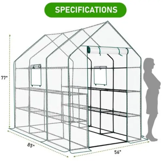 SEVOBAL Greenhouse Outdoor Durable PE Plant Green House for Frost Protection Shelf Clips Roll-up Zipper Door Walk-in for Planter, White, 99"*37"*17" image {2}
