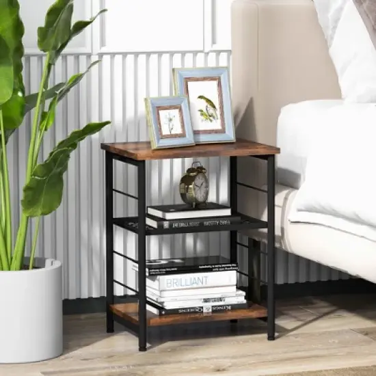 Costway 2 PCS 3-Tier Side End Table with Adjustable Mesh Shelf Narrow Nightstand image {1}