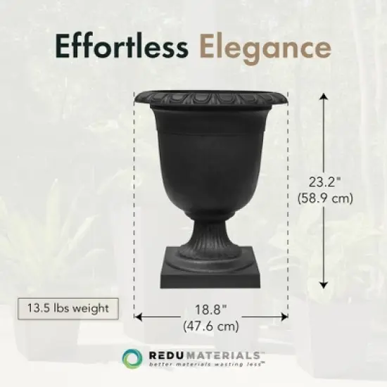 Tierra Verde Self-Watering Indoor Outdoor Urn Planter, Crescendo, 19"x23", Black image {3}