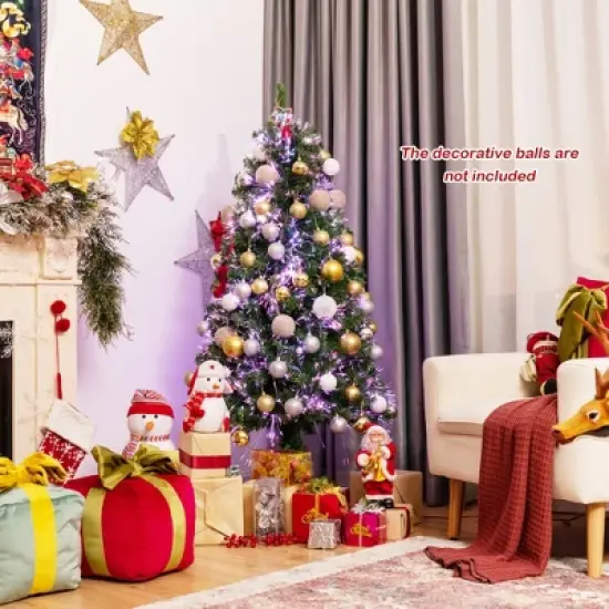 Costway 5/6/7 ft Pre-lit Fiber Optic PVC Artificial Christmas Tree with 449/617/820 Branch Tips image {4}