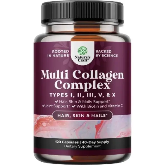 Multi Collagen Complex Capsules, Biotin and Collagen Supplement with BioPerine and Hair Skin and Nails Vitamins, Nature's Craft, 120ct image {5}