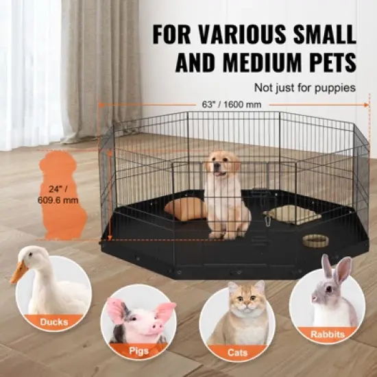 VEVOR Dog Playpen, 8 Panels Foldable Metal Dog Exercise Pen with Bottom Pad, 24" H Pet Fence Puppy Crate Kennel with Ground Stakes image {6}