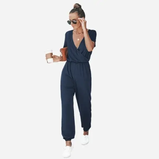 Women's Short Sleeve Wrap Loose Long Romper Jumpsuit - Cupshe image {9}