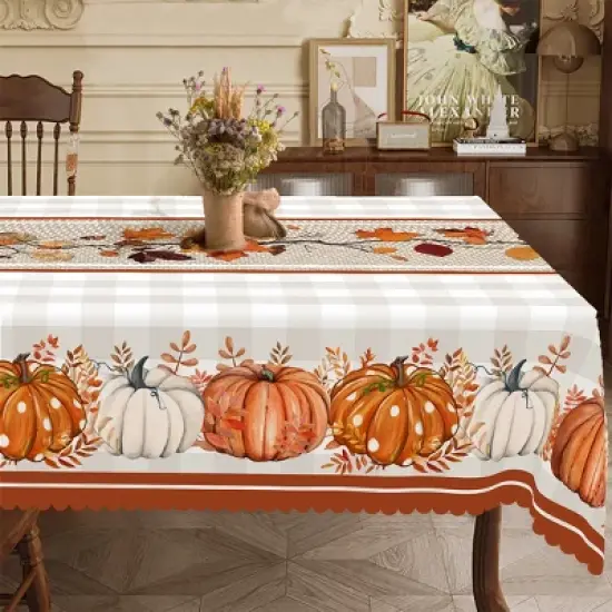 LOVEVOOK Thanksgiving Tablecloth, Fall Tablecloth, Pumpkin Table Cloth, Autumn Harvest for Christmas, Holiday, Birthday, Harvest image {11}
