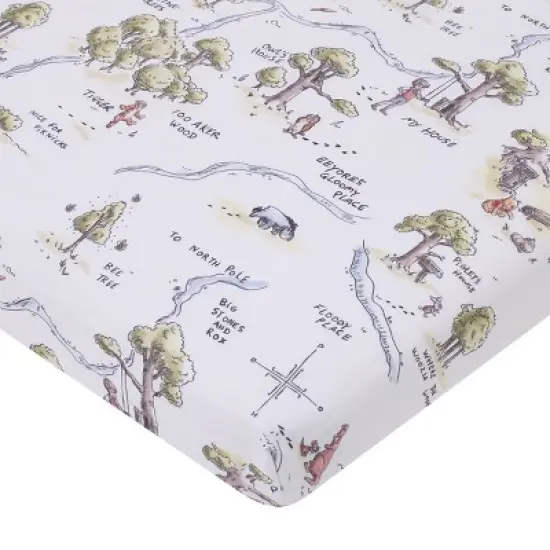 NoJo Disney Classic Winnie the Pooh Sage, Tan, and White, Map of 100 Acre Woods Super Soft Nursery Fitted Mini Crib Sheet image {5}