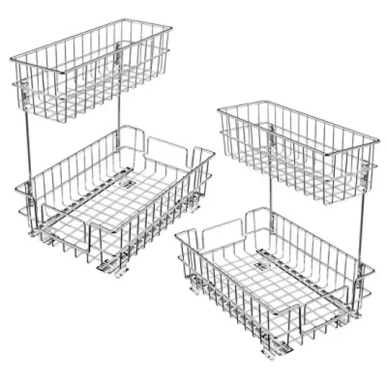 Pull Out Cabinet Organizer, Under Sink Slide Out Storage Shelf with 2 Tier Sliding Wire Drawer image {14}