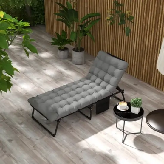 Racxily Outdoor Chaise Lounge Chair, Adjustable Folding Chaise Lounge with 4-position Backrest, Sun Bathing Lounger Chair for Patio, Beach, Gray image {3}