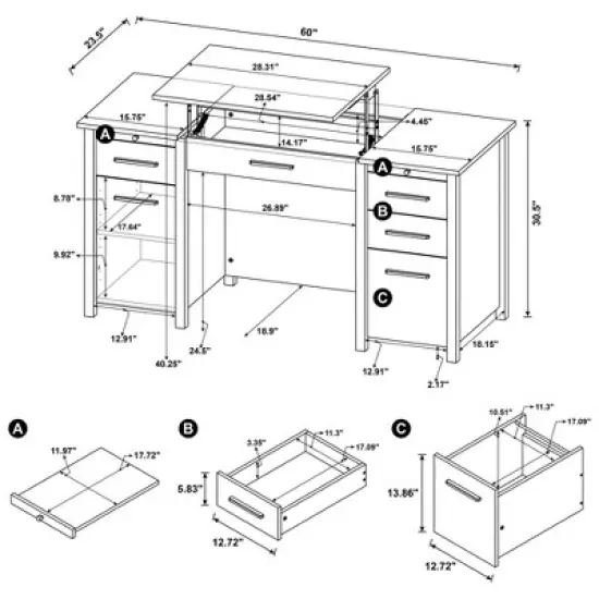 Dylan 4 Drawer Standing Office Desk with Cabinet - Coaster image {14}