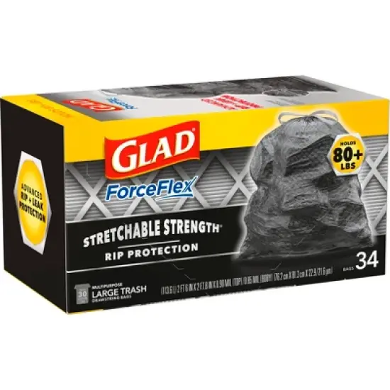 Glad ForceFlex Large Drawstring Black Trash Bags - 30 Gallon - 34ct image {2}