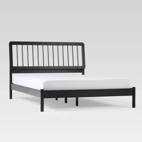 Saracina Home Queen MidCentury Modern Solid Wood Bed with Framed Spindle Headboard image {11}