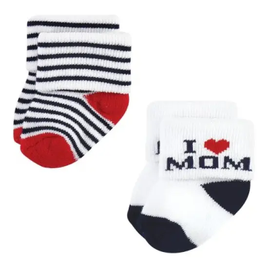 Hudson Baby Infant Boy Cotton Rich Newborn and Terry Socks, Mom  Dad Boy Navy Red image {5}
