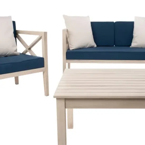Nunzio 4pc Outdoor Set With Accent Pillows - White/Navy - Safavieh image {2}