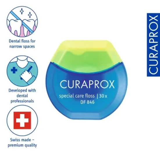 Curaprox DF 846 Implant-Saver Floss, 30-Count Microfibre Strands for Gentle Implant and Bridge Cleaning image {1}