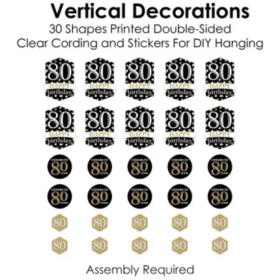 Big Dot of Happiness Adult 80th Birthday - Gold - Birthday Party DIY Dangler Backdrop - Hanging Vertical Decorations - 30 Pieces image {3}