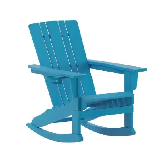 Flash Furniture Halifax HDPE Adirondack Chair with Cup Holder and Pull Out Ottoman, All-Weather HDPE Indoor/Outdoor Chair image {14}