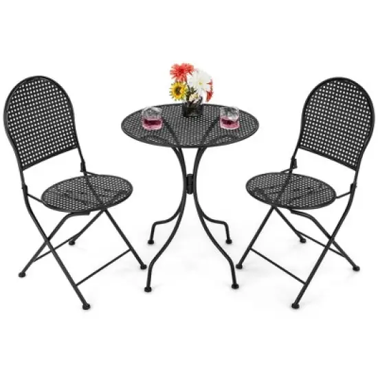 3pcs Patio Bistro Set Outdoor Conversation Furniture Table & Folding Chair image {3}