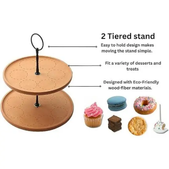 DOMETOUR Wood Fiber 2 Tier Stand, Cupcake Dessert Stand, Tiered Serving Tray for Dessert Table image {5}