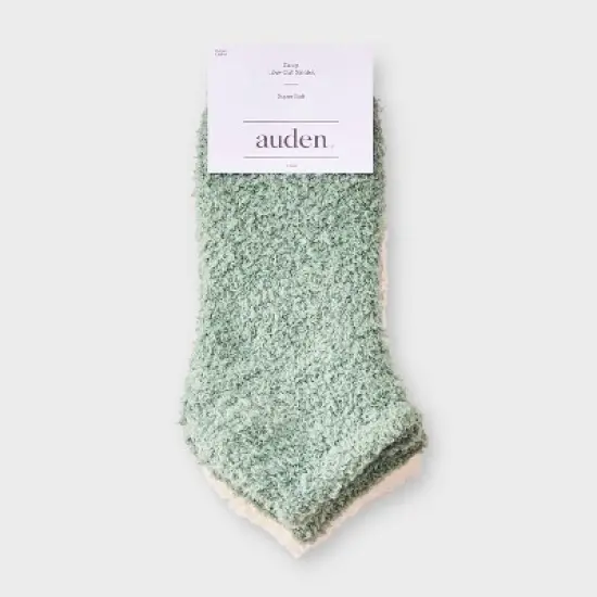 Women's Solid 2pk Cozy Low Cut Socks - Auden&trade; Green/Ivory One Size image {1}