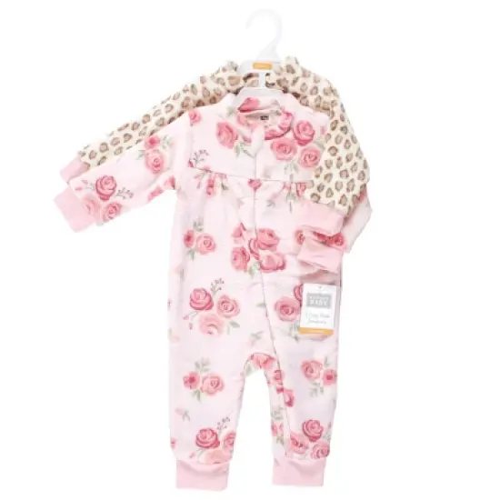 Hudson Baby Infant Girl Plush Jumpsuits, Blush Rose image {1}