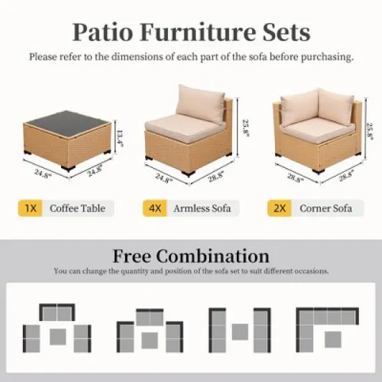 UPHA 7-Piece Rattan Patio Sofa Conversation Set with Cushions image {2}