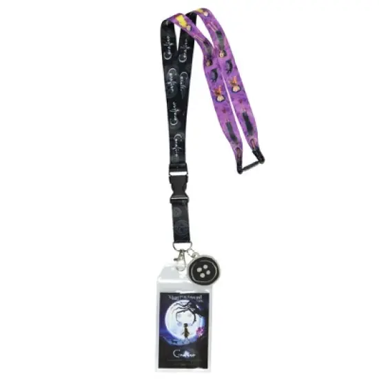 Coraline Lanyard Badge Holder Reversible Design with 2" Button Rubber Pendant image {4}