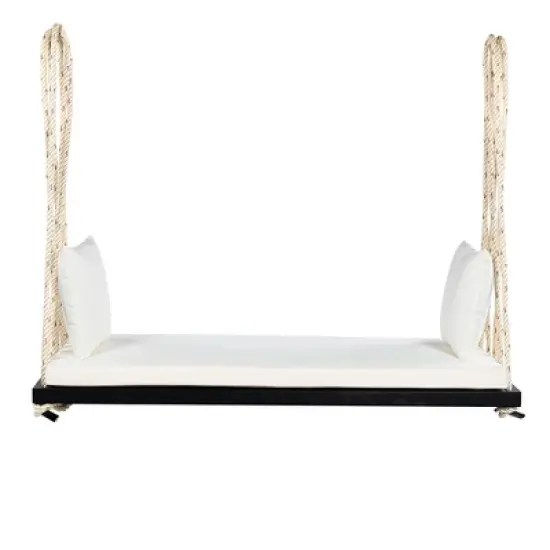 COWLOWN Acacia Wood Hanging Swing Chair, Porch Swing with Cushion & Pillows, 400lb Capacity image {6}