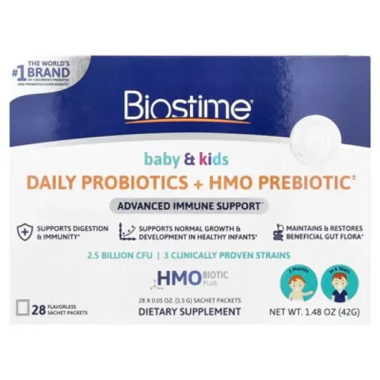 Biostime Baby & Kids, Daily Probiotics + HMO Prebiotic, 3 Months to 6 Years, Flavorless, 28 Sachet Packets, 0.05 oz (1.5 g) Each image {5}